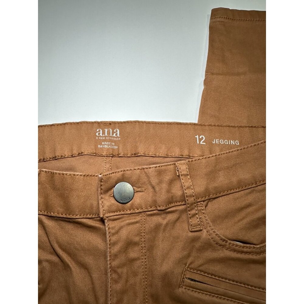 a.n.a Women’s Zip Up Jeggings Brown Skinny Leg Stretch Pants Size 12 - Picture 4 of 7